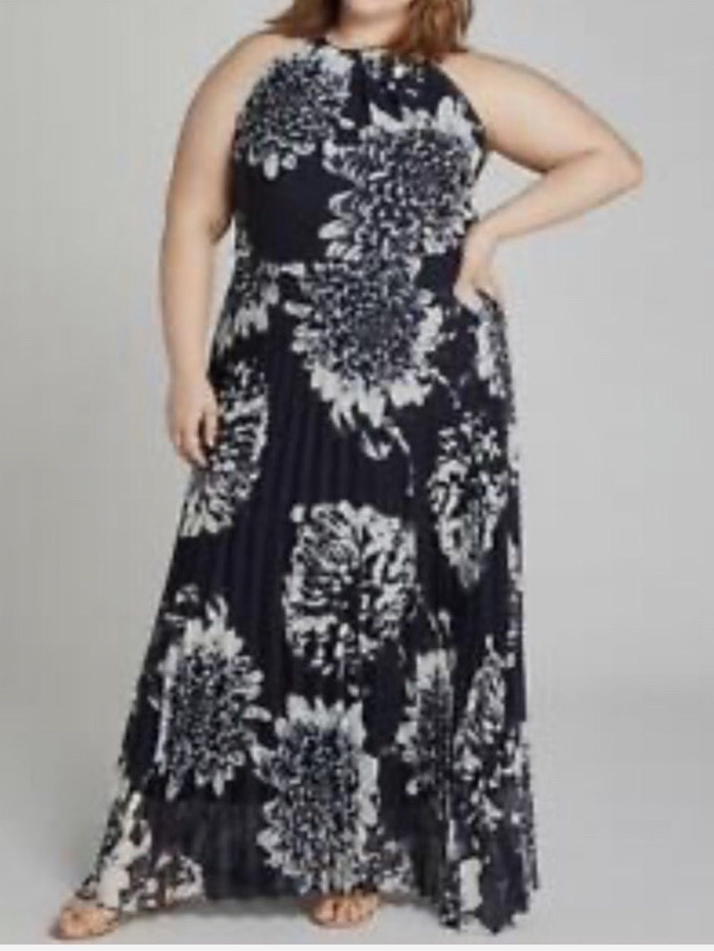 Lane Bryant size 24W Navy and White Floral Halter Dress NWOT